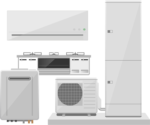 エアコン、給湯器、コンロ取付工事イラスト